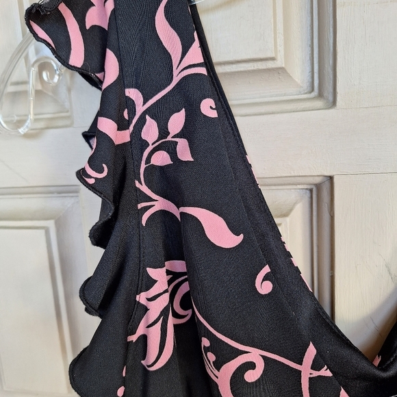 Hypnotix Dress Stretchy Blend SzL Black/Pink Floral Sleeveless HEm/Sleeve Ruffle - Picture 5 of 7
